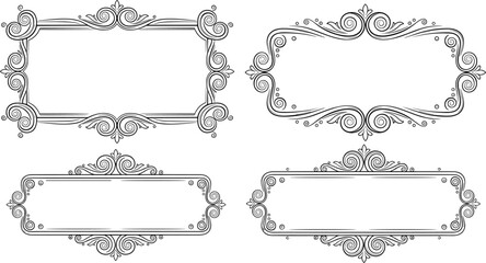 Fototapeta premium Elegant vintage ornamental frame set with decorative swirl borders, classic line art design templates for invitations, labels, certificates, cards, and signage