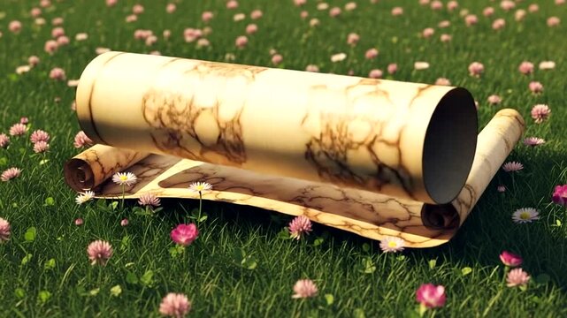 Ancient Scroll Lies Unfurled on a Clover Field.