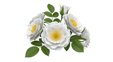 Bouquet of white roses with green leaves