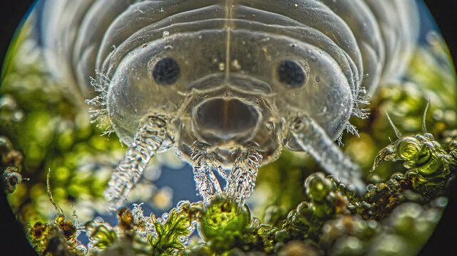Close-up underwater view of a curious turtle approaching the camera in clear water.