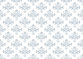 Wallpaper in the style of Baroque. White and gray floral ornament. Seamless vector background. Graphic pattern for fabric, wallpaper, packaging. Ornate Damask flower illustration
