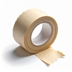 Roll of brown masking tape with a torn end, isolated on a white background.