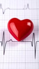 Red Heart on Electrocardiogram Paper Illustrating Cardiovascular Health.