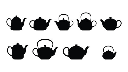 A collection of various teapots in different shapes and sizes, showcasing diversity in design. Vector