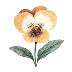 Fototapeta premium Watercolor Pansy Illustration with Delicate Petals and Green Leaves.