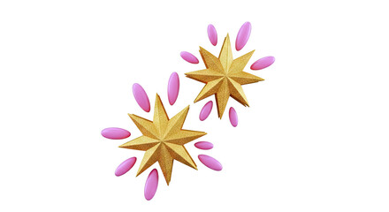 Obraz premium Golden Stars and Pink Ovals on White Background