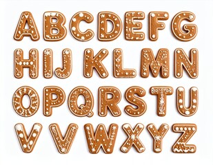Fototapeta premium Gingerbread Cookie Alphabet Letters Isolated on White Background.