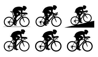 Obraz premium Cycling Training and Race Silhouettes Vector Illustration Set
