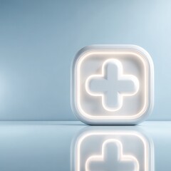 Obraz premium Healthcare Symbol: A sleek, illuminated healthcare symbol cast against a serene, light blue backdrop. The image is a striking visual representation of health and well-being.
