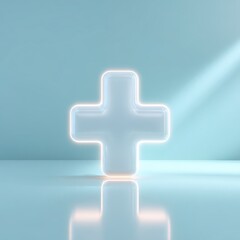 Obraz premium Illuminated Cross Symbol: A luminous cross symbol casting a soft, inviting glow. A concept of hope, healing, and positive health. 