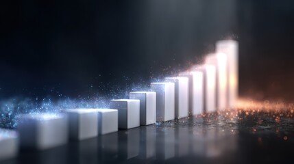 Naklejka premium Rising graph showing Business growth: The image shows a graphic representation of business growth, featuring a series of ascending steps. The ascending bar graph symbolizes progress and achievement.