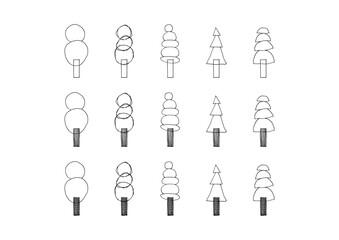 Fototapeta premium シンプルでおしゃれな木の手描きイラストセット4