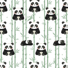 Obraz premium Cute Panda Seamless Pattern Flat Vector Illustration, Cartoon Background