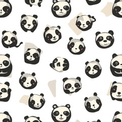 Cute Panda Seamless Pattern Flat Vector Illustration, Cartoon Background