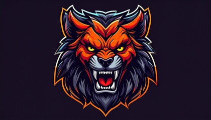 Furious gray wolf head with sharp fangs, embodying strength and untamed wilderness power