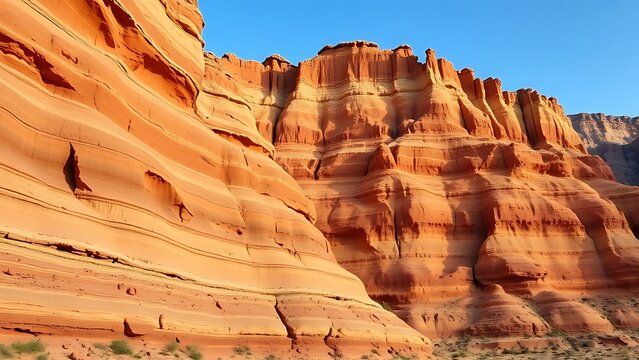 dunite. Stepped rock layers in a canyon wall, desert landscape. travel magazines, destination branding, wall prints, designed for outdoor magazines and nature guides, used by graphic designers.