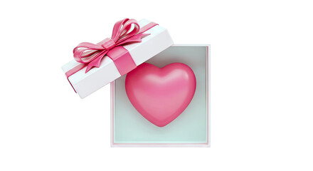 Pink Heart Inside Open Gift Box with Ribbon