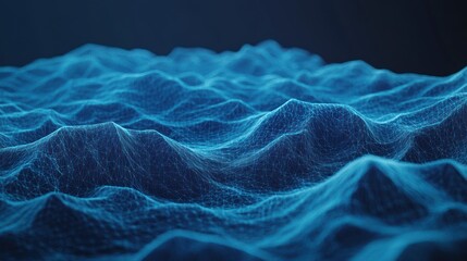 Blue low poly network landscape with abstract wavy surface