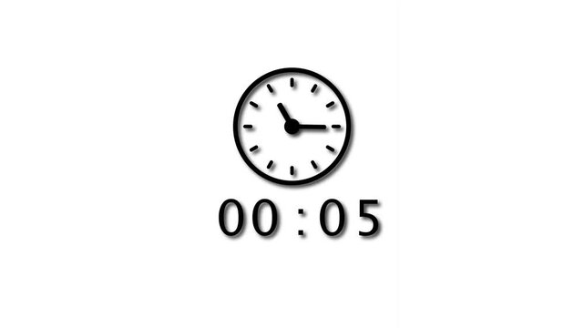 56 minute counting clock animation. Stopwatch timer clock on white background.