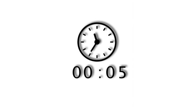 20 minute counting clock animation. Stopwatch timer clock on white background.