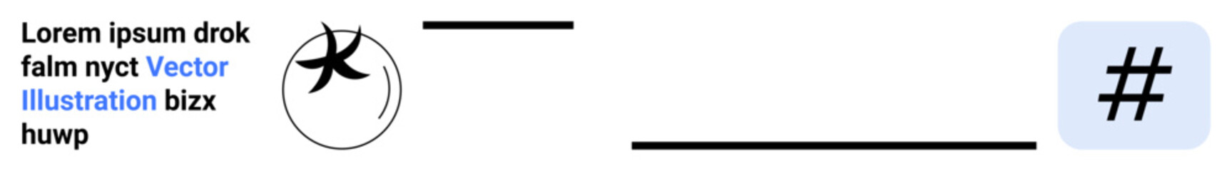 Fototapeta premium Circular abstract shape with connected lines, metadata tag symbol, and placeholder text in blue and black. Ideal for communication, technology, typography, social media, digital design, creativity