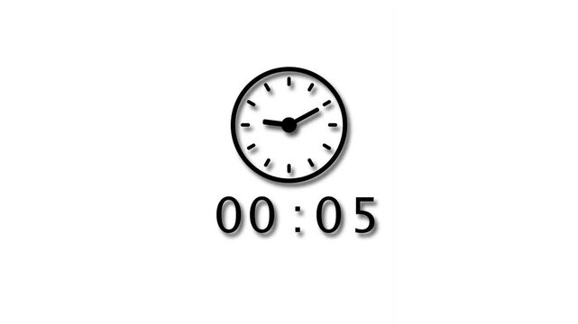 52 minute counting clock animation. Stopwatch timer clock on white background.