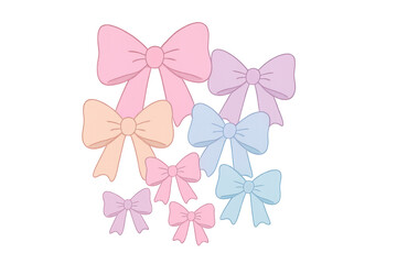 Cute pastel color bows transparent background