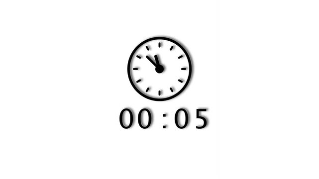 47 minute counting clock animation. Stopwatch timer clock on white background.