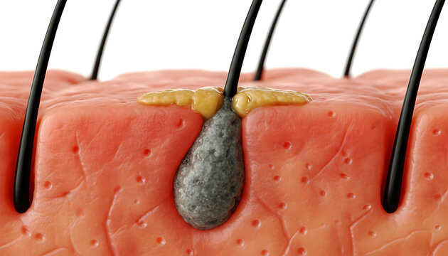 Detailed illustration of sebum accumulation inside a hair follicle. Suitable for acne education, skincare treatment visuals, and cosmetic science content.
