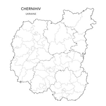 Vector Map of Chernihiv Oblast with Administrative Subdivisions of Raions (Districts), Hromadas (Communities), and Urban Raions (Urban Districts) of Chernihiv - Ukraine 2026