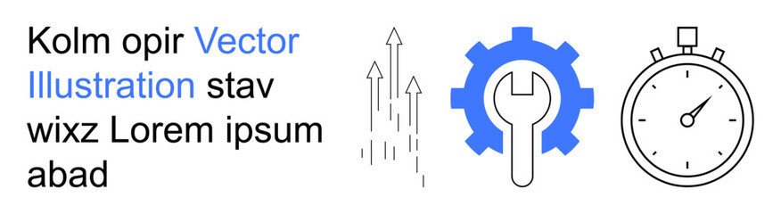 Obraz premium Productivity, time management, engineering, progress, optimization, efficiency. Blue gear, stopwatch and upward arrows on a white background. Productivity and time management concept