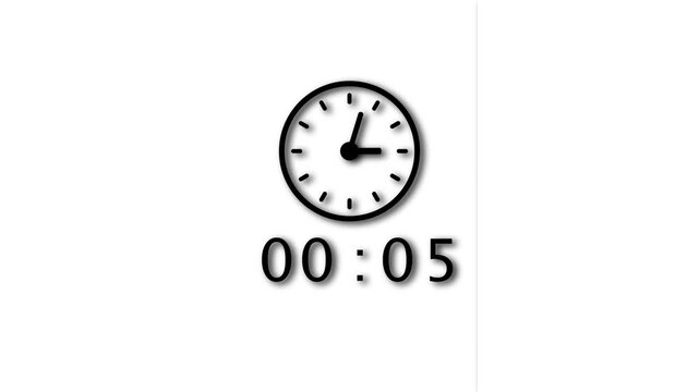 11 minute counting clock animation. Stopwatch timer clock on white background.