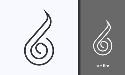 B Fire Monogram Logo, Flaming Letter Design, Burning Initial Symbol, Isolated White on Black