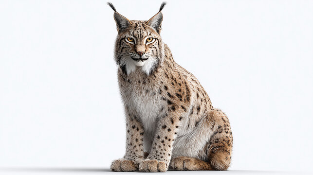 A lynx sitting gracefully with a serene gaze, showcasing its spotted fur