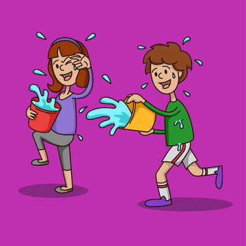 Happy Children Splashing Water in a Playful Water Fight