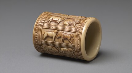sumerian. A detailed impression from a cylinder seal on clay, showing stylized mythological animals. event programs, museum guides, designed for cultural heritage projects and event programs.