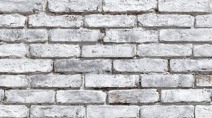 Obraz premium A close-up view of an aged brick wall texture. The bricks are painted, and the texture is rough and uneven