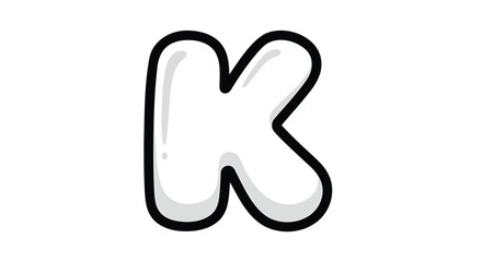 Glossy letter K, white with black outline, 3D vector illustration, for logo or icon, Isolated on transparent background, png