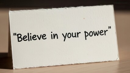 Obraz premium A crisp index card with the handwritten message 'believe in your power' offering a motivational affirmation