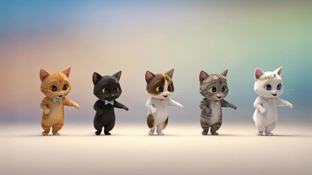 Animated Cats Dancing Together Cute Characters Expressing Joy and Having Fun