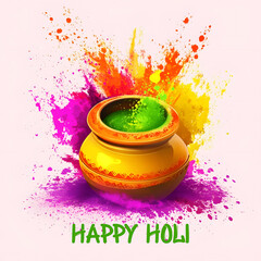 Vibrant holi celebration with colorful pot and powder
