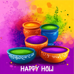 Vibrant holi celebration with colorful bowls