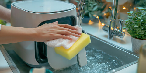 Washing kitchen appliance part with sponge
