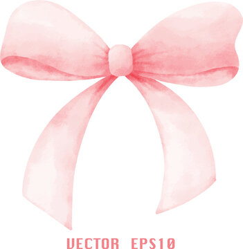 Soft Watercolor Pink Ribbon Bow Illustration: Hand-painted Cute Element for Nursery Decor, Invitations, and Baby Shower Design.