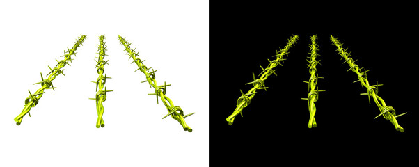 Obraz premium Neon yellow barbed wire set for creative security design with transparent and black background options for digital assets
