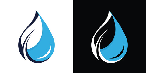 water drop with leaf negative space logo design inspiration