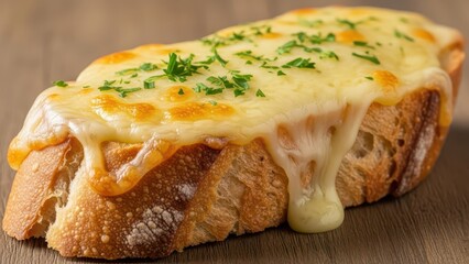 Crispy French Bread Topped with Melted Swiss Cheese and Fresh Parsley