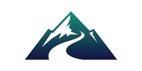  mountain and winding roads logo design, highways, rivers and streams vector illustration