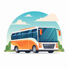 Stylized cartoon bus illustration in a scenic setting for travel and tourism promotion © Tumi