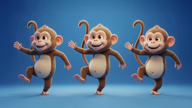Animated Monkeys Dancing Happily on Blue Background Cute and Playful